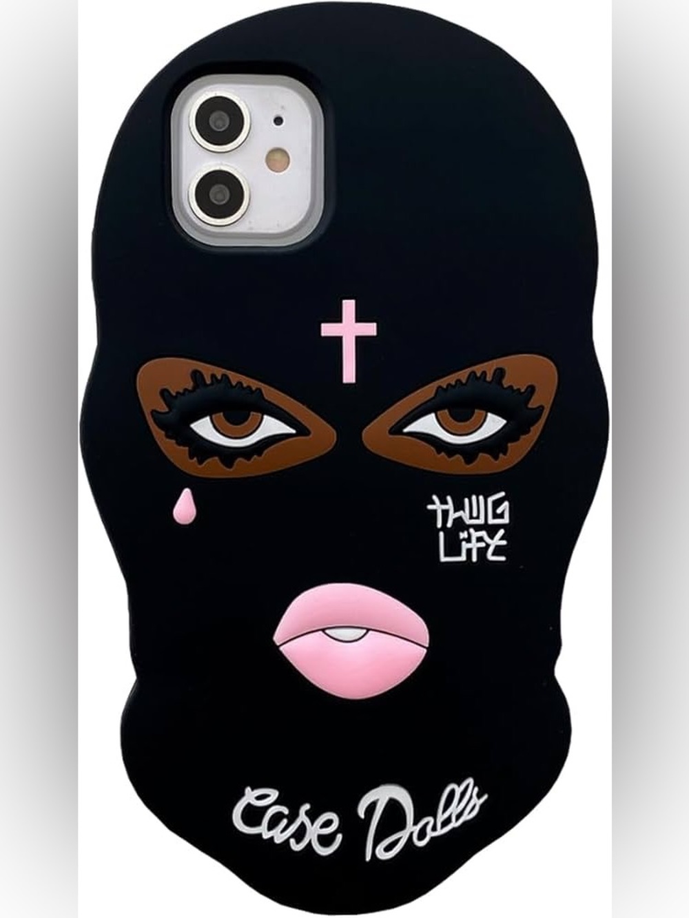Black 'Thug Life' Balaclava Face iPhone Case with Pink Accents